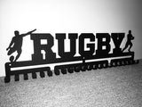 Rugby NRL footy football boys male silver brushed chrome stainless steel black matte medal medals wall display hanger holder rack